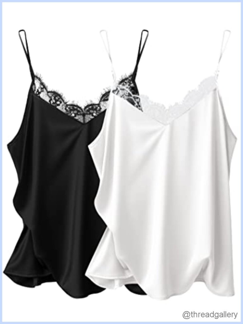 Satin Lace V Neck Camisole Tank Top Pajama 2 Pack Adjustable Strap